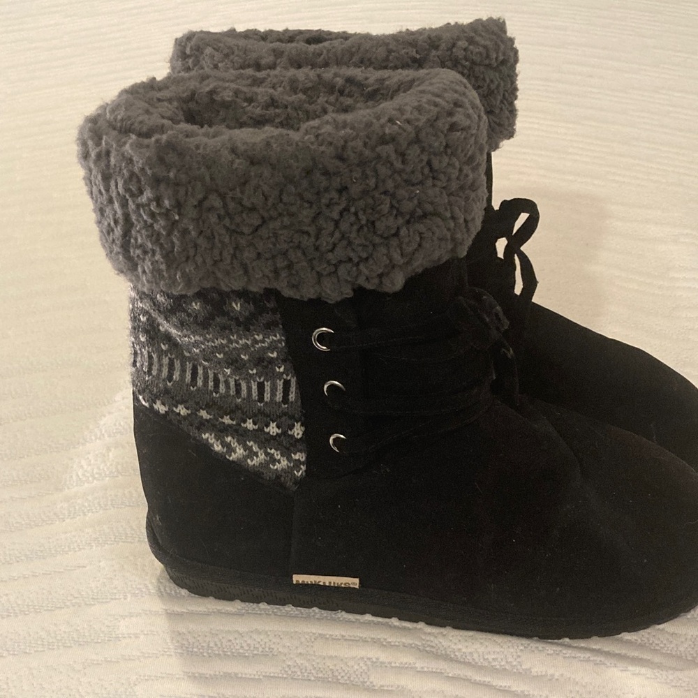 Muk Luks Black and Gray Winter Boots
